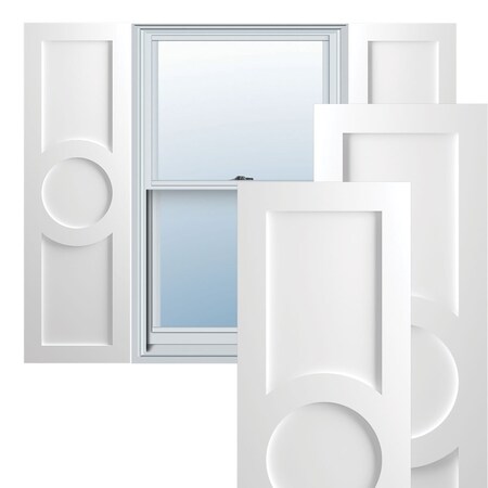 EKENA MILLWORK True Fit PVC Center Circle Arts & Crafts Fixed Mount Shutters, Unfinished, 18"W x 63"H TFP001AC18X063UN